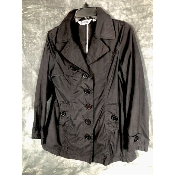 Joujou Ladies Black Trench Coat, Size Lightweight Button Down Missing Belt - Picture 2 of 16